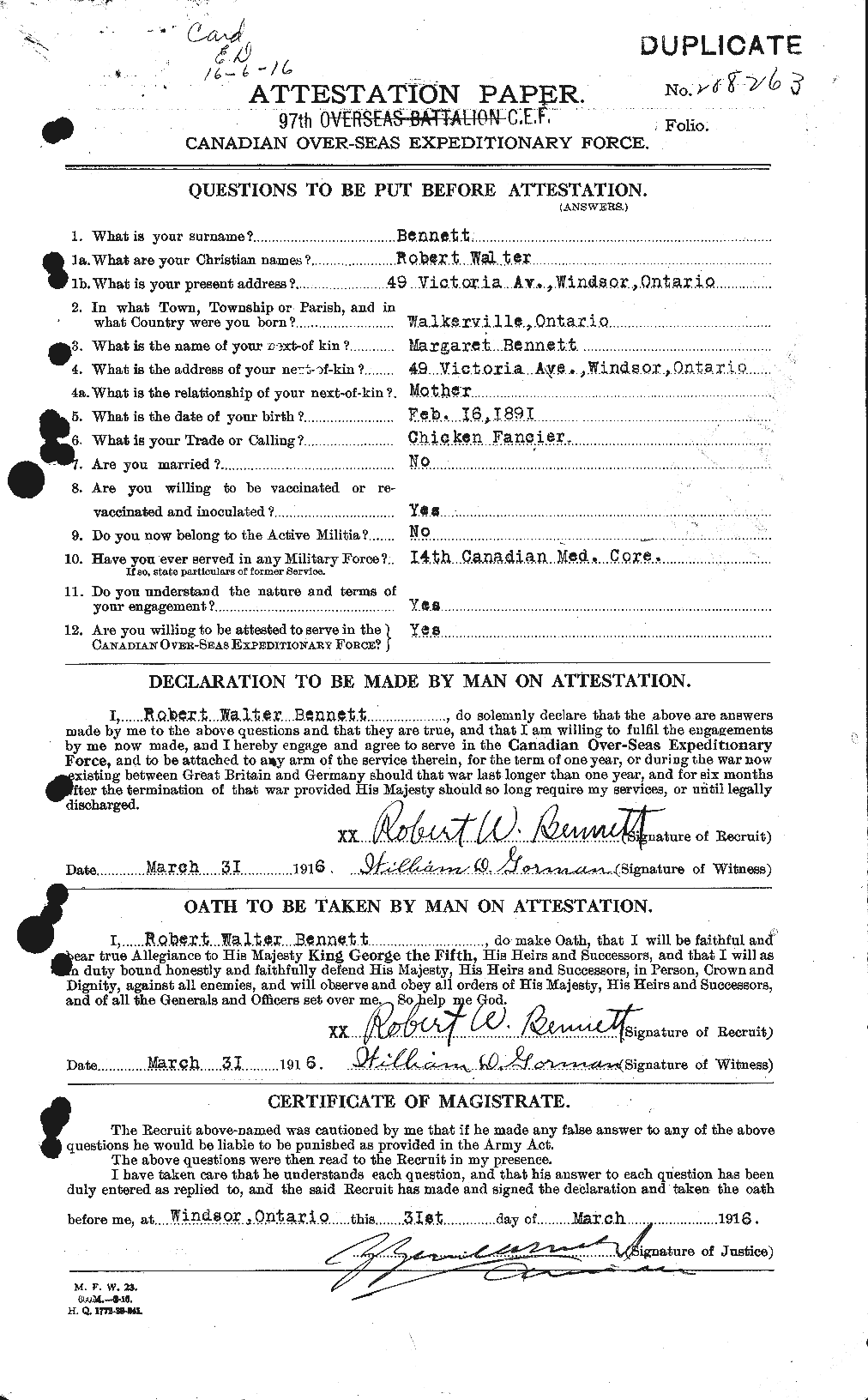 Dossiers du Personnel de la Première Guerre mondiale - CEC 239881a