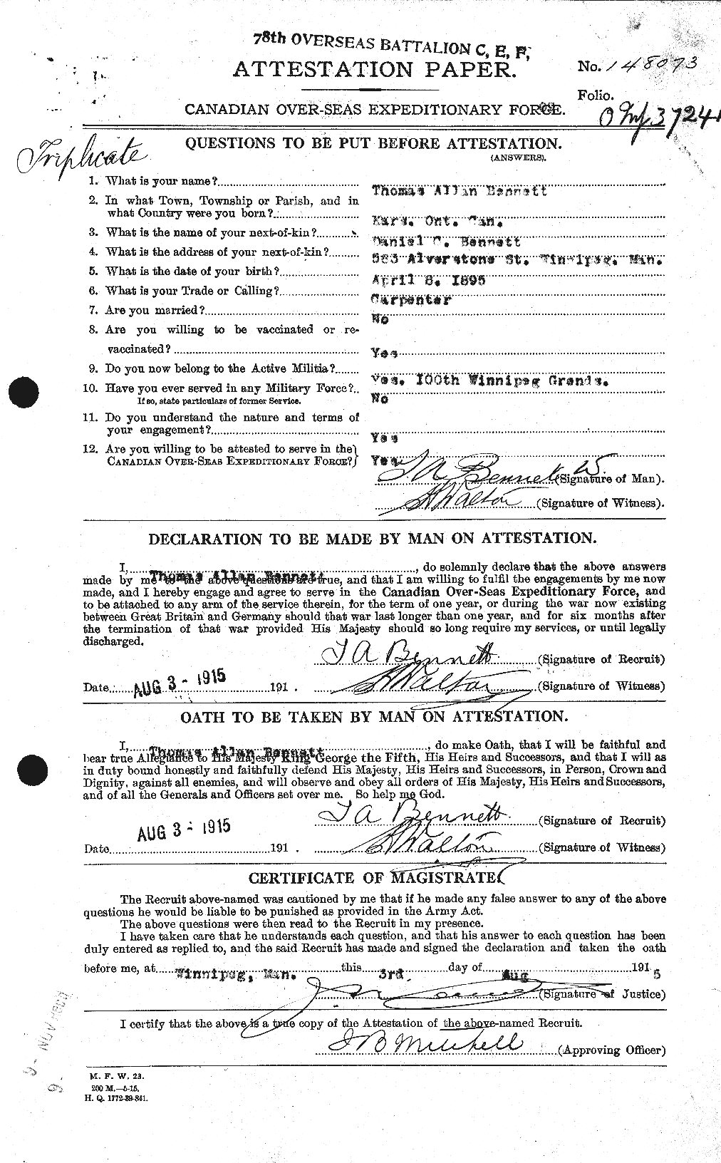 Personnel Records of the First World War - CEF 239934a