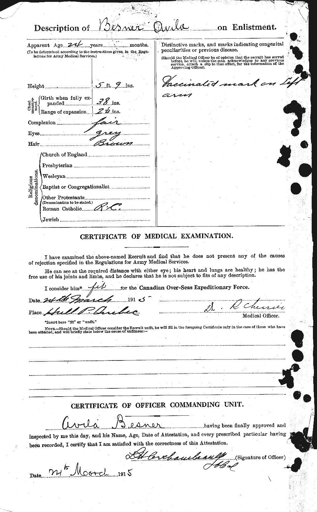 Dossiers du Personnel de la Première Guerre mondiale - CEC 240128b