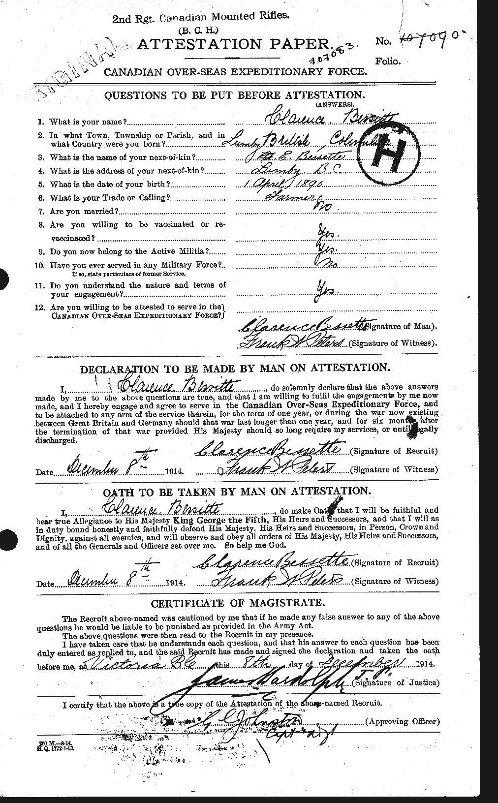 Personnel Records of the First World War - CEF 240166a
