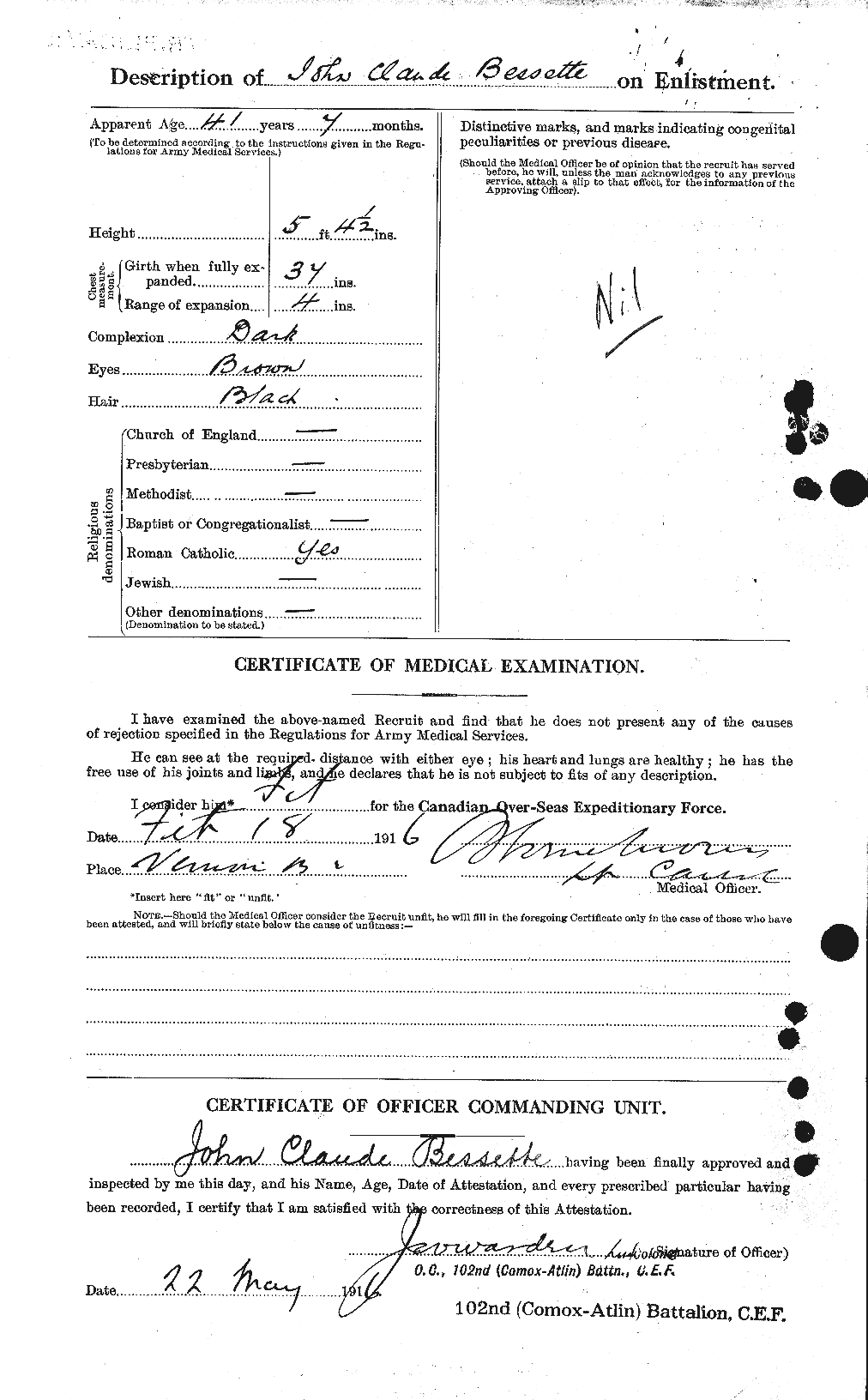 Dossiers du Personnel de la Première Guerre mondiale - CEC 240173b