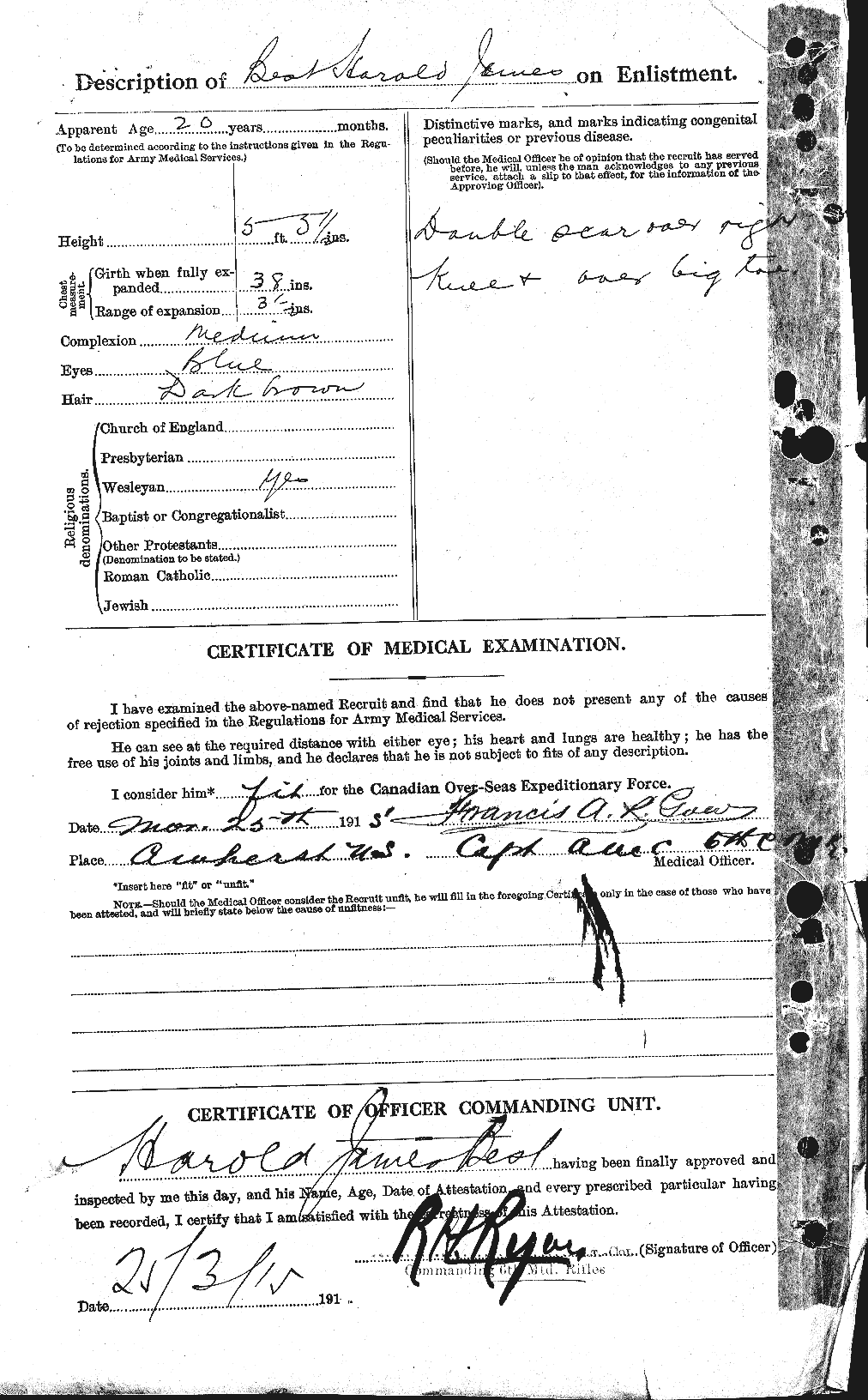 Dossiers du Personnel de la Première Guerre mondiale - CEC 240265b