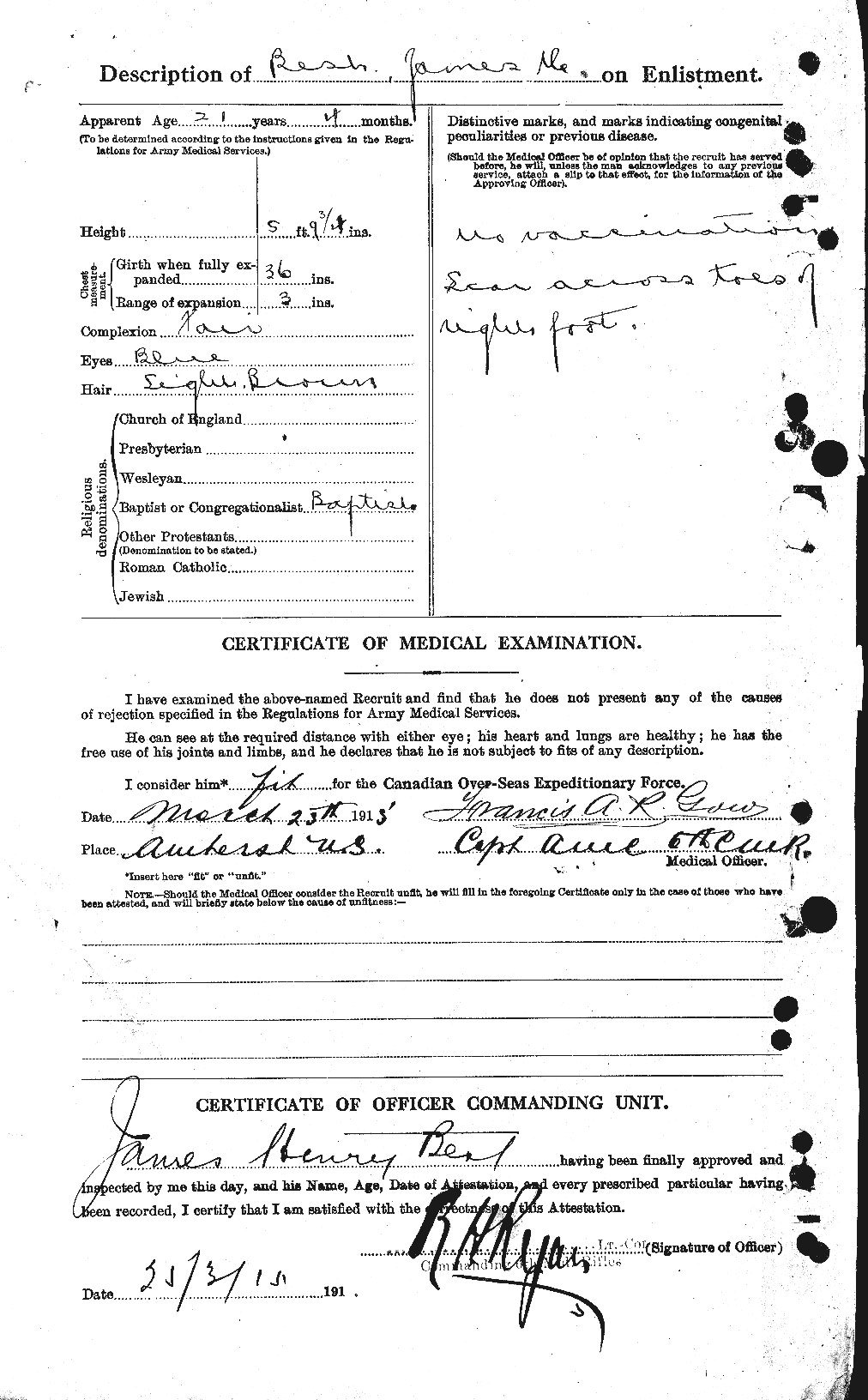 Dossiers du Personnel de la Première Guerre mondiale - CEC 240282b