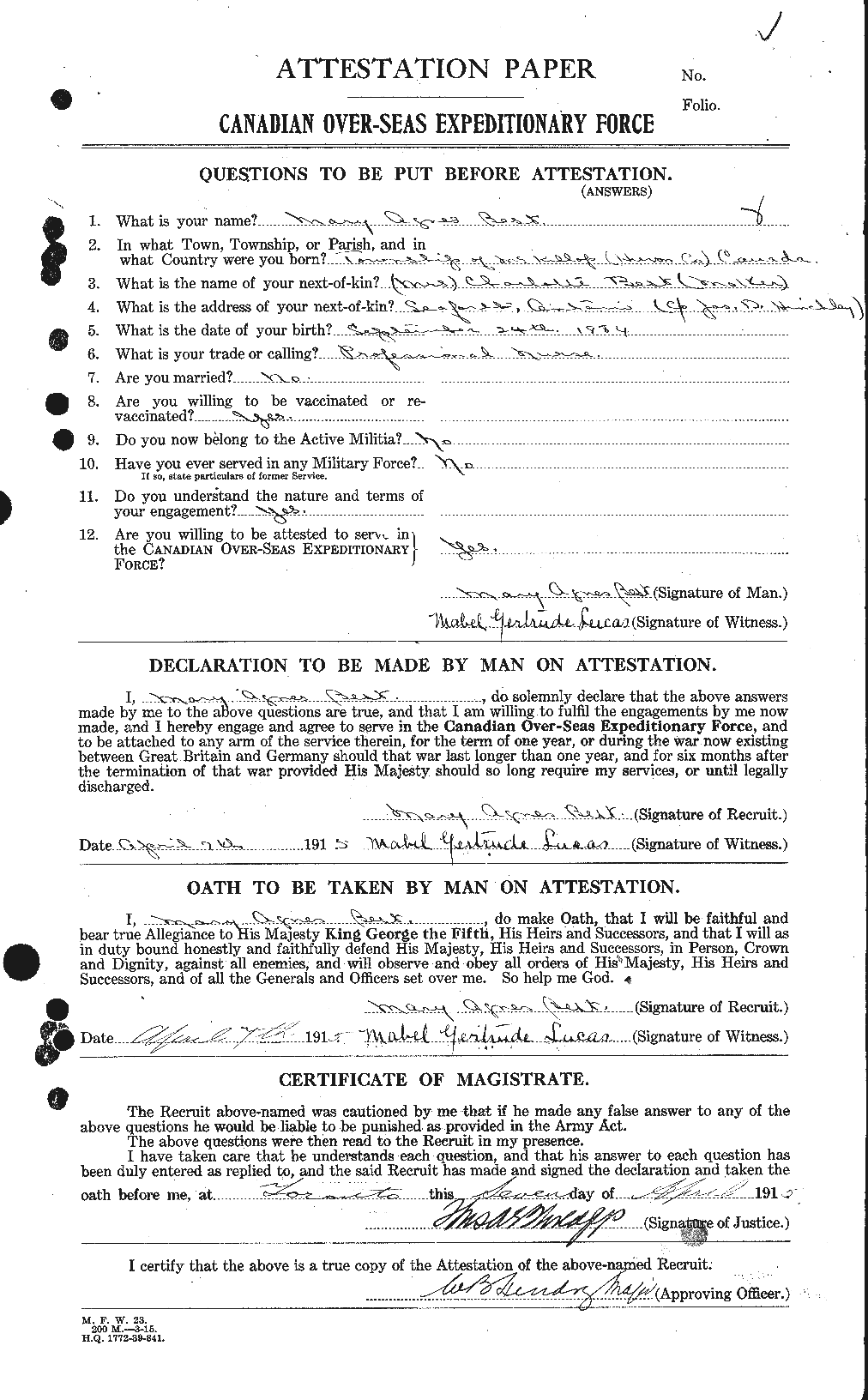 Personnel Records of the First World War - CEF 240310a