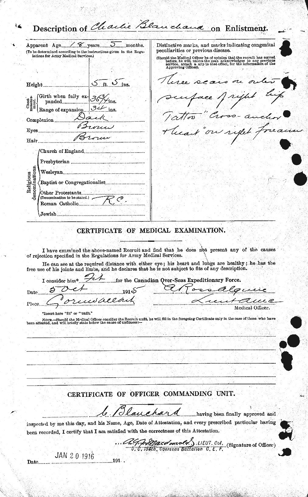 Dossiers du Personnel de la Première Guerre mondiale - CEC 240358b