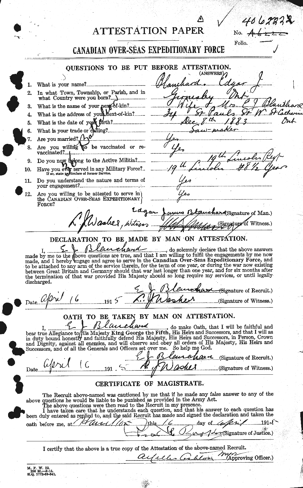 Personnel Records of the First World War - CEF 240365a