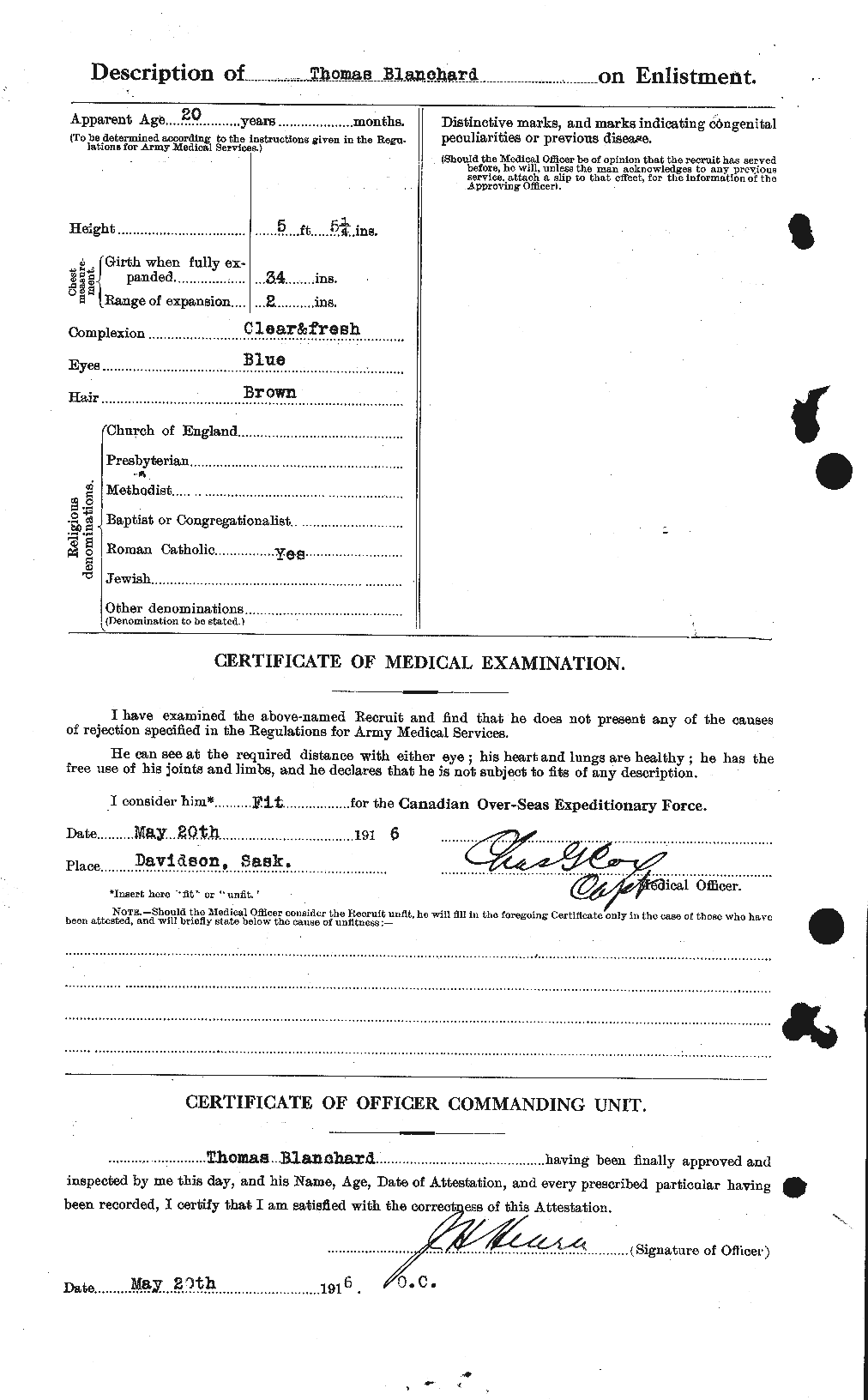 Dossiers du Personnel de la Première Guerre mondiale - CEC 240465b