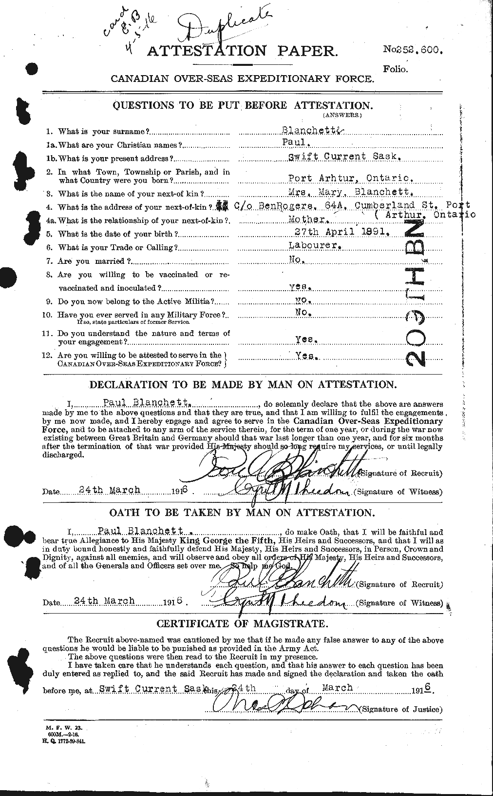 Personnel Records of the First World War - CEF 240582a