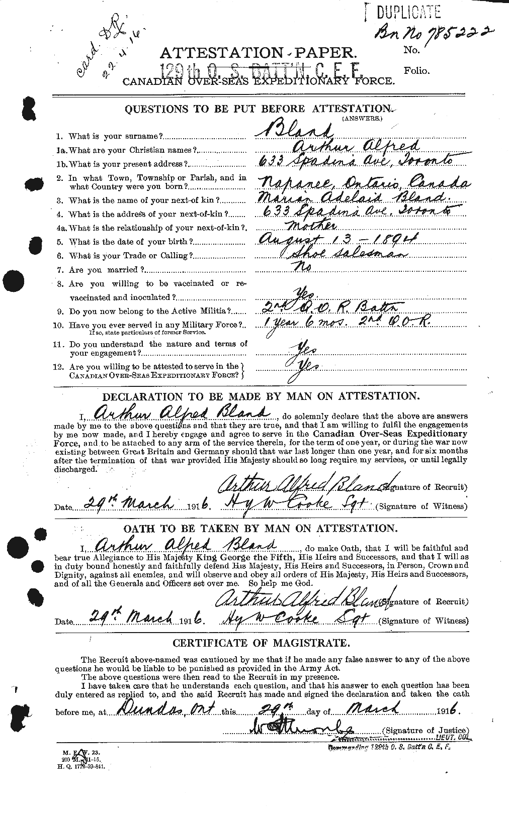 Personnel Records of the First World War - CEF 240617a