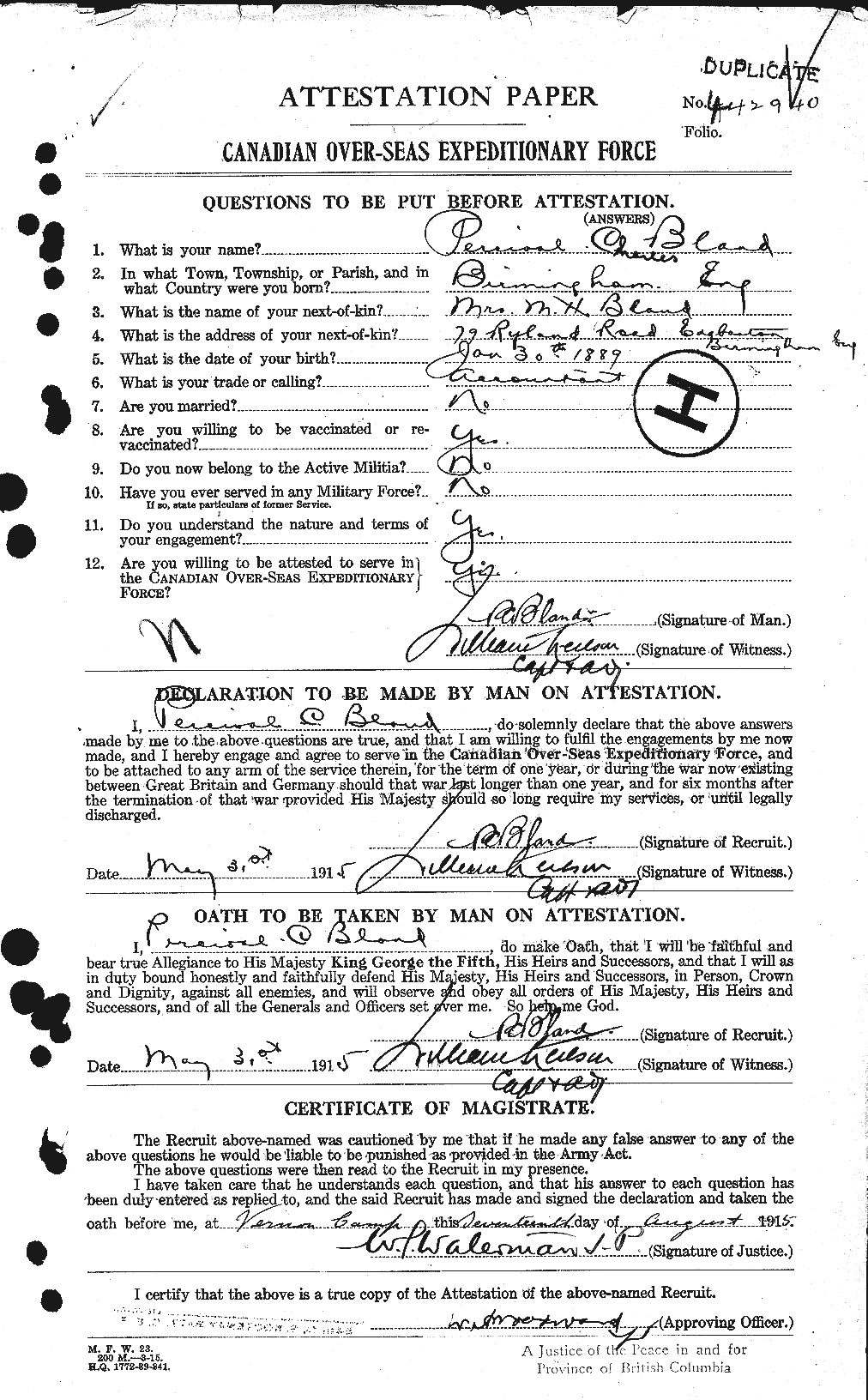 Personnel Records of the First World War - CEF 240656a