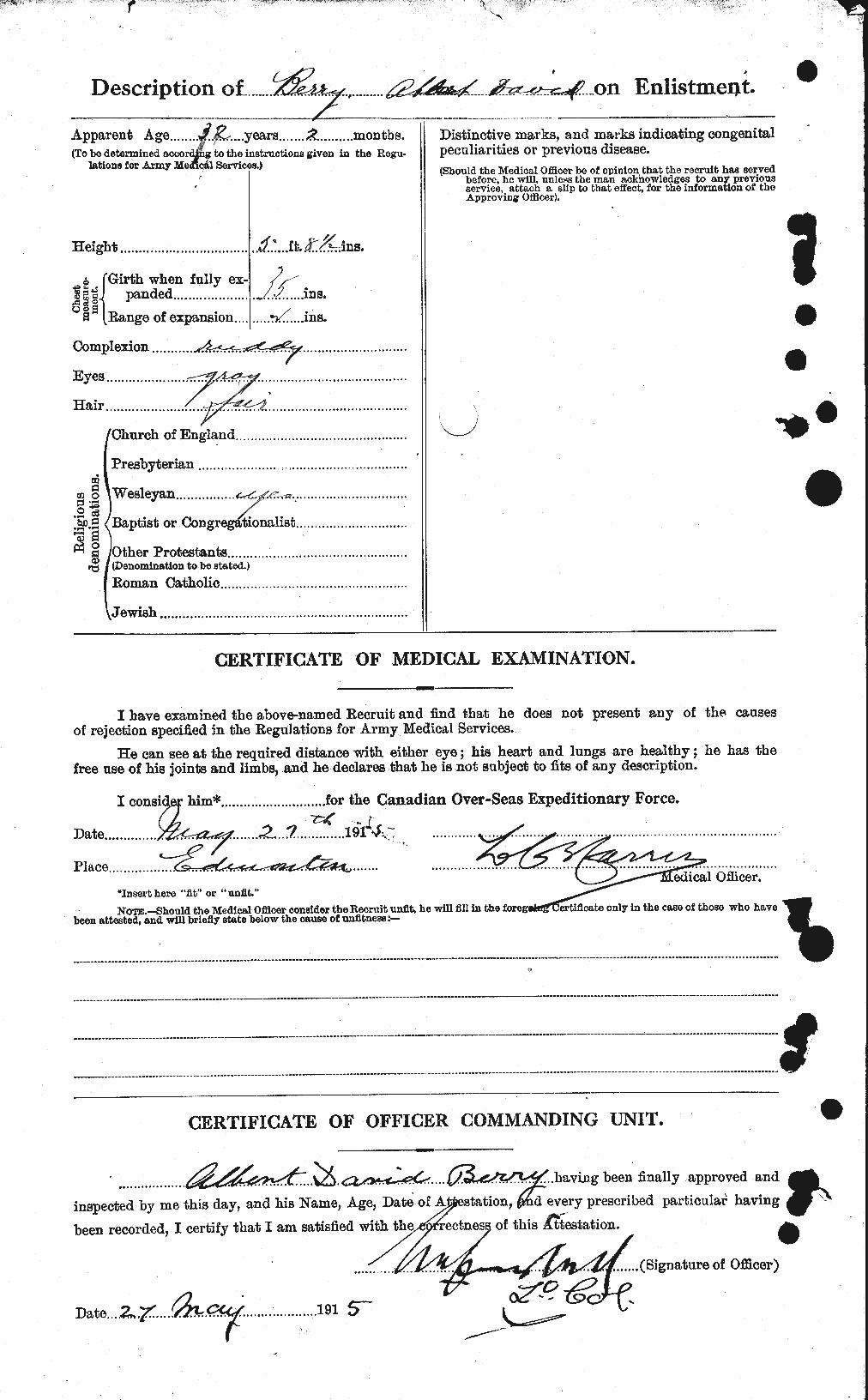 Dossiers du Personnel de la Première Guerre mondiale - CEC 240764b