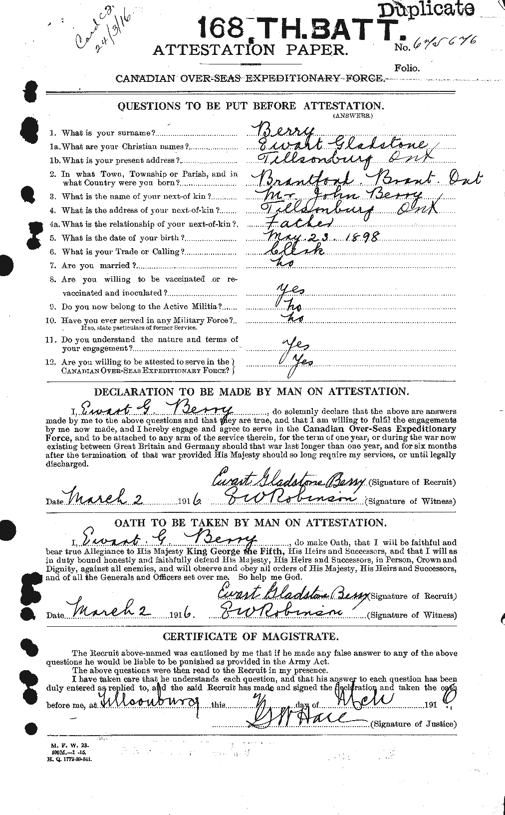 Dossiers du Personnel de la Première Guerre mondiale - CEC 240859a