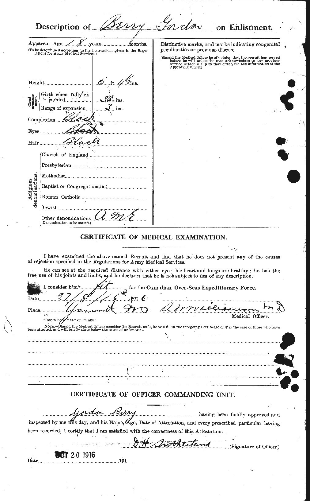 Dossiers du Personnel de la Première Guerre mondiale - CEC 240903b