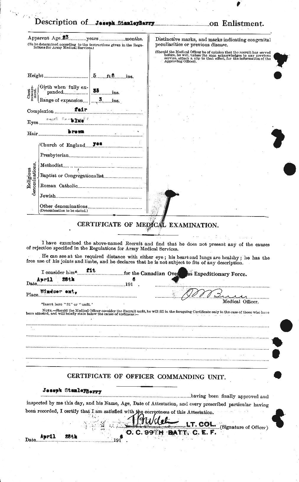 Dossiers du Personnel de la Première Guerre mondiale - CEC 240994b
