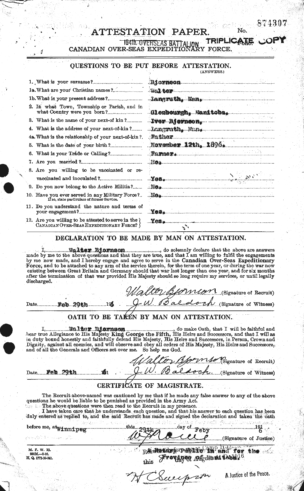 Dossiers du Personnel de la Première Guerre mondiale - CEC 241140a