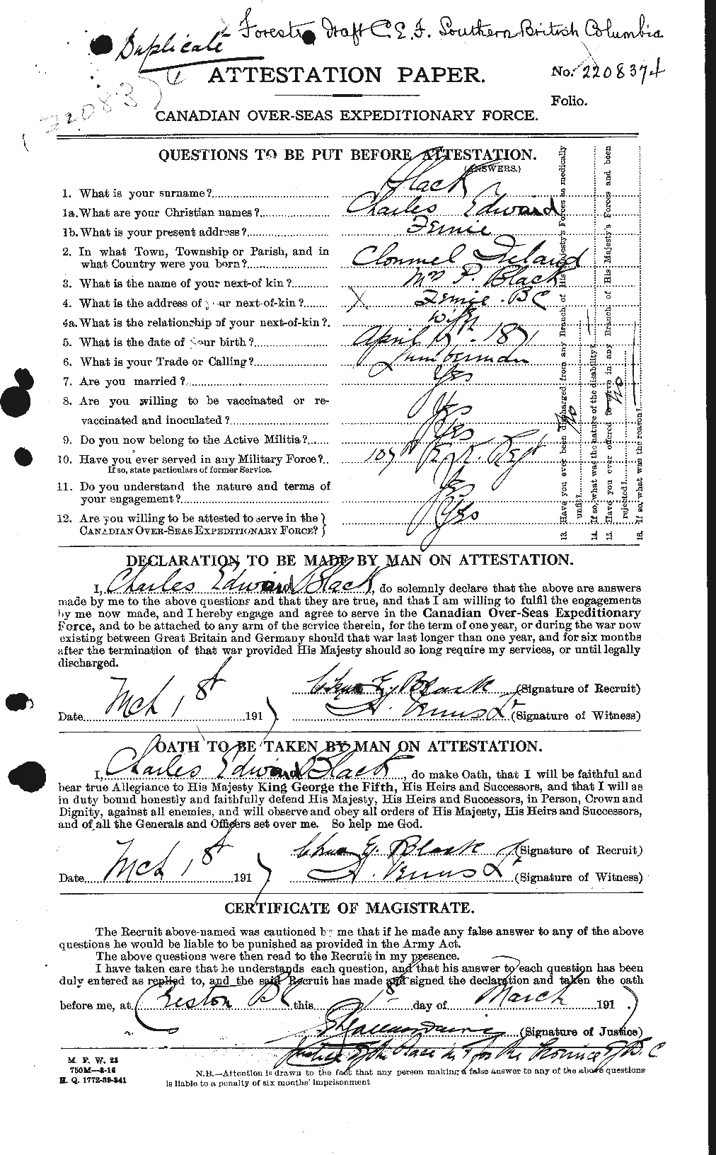 Personnel Records of the First World War - CEF 241238a