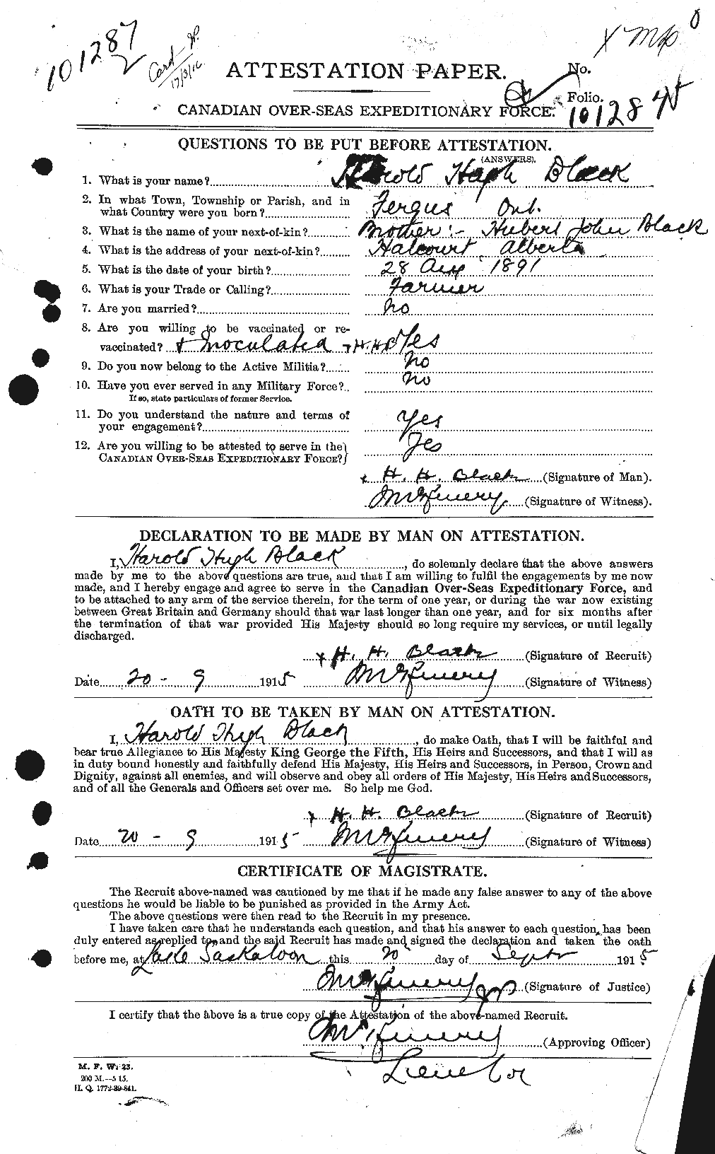 Dossiers du Personnel de la Première Guerre mondiale - CEC 241391a