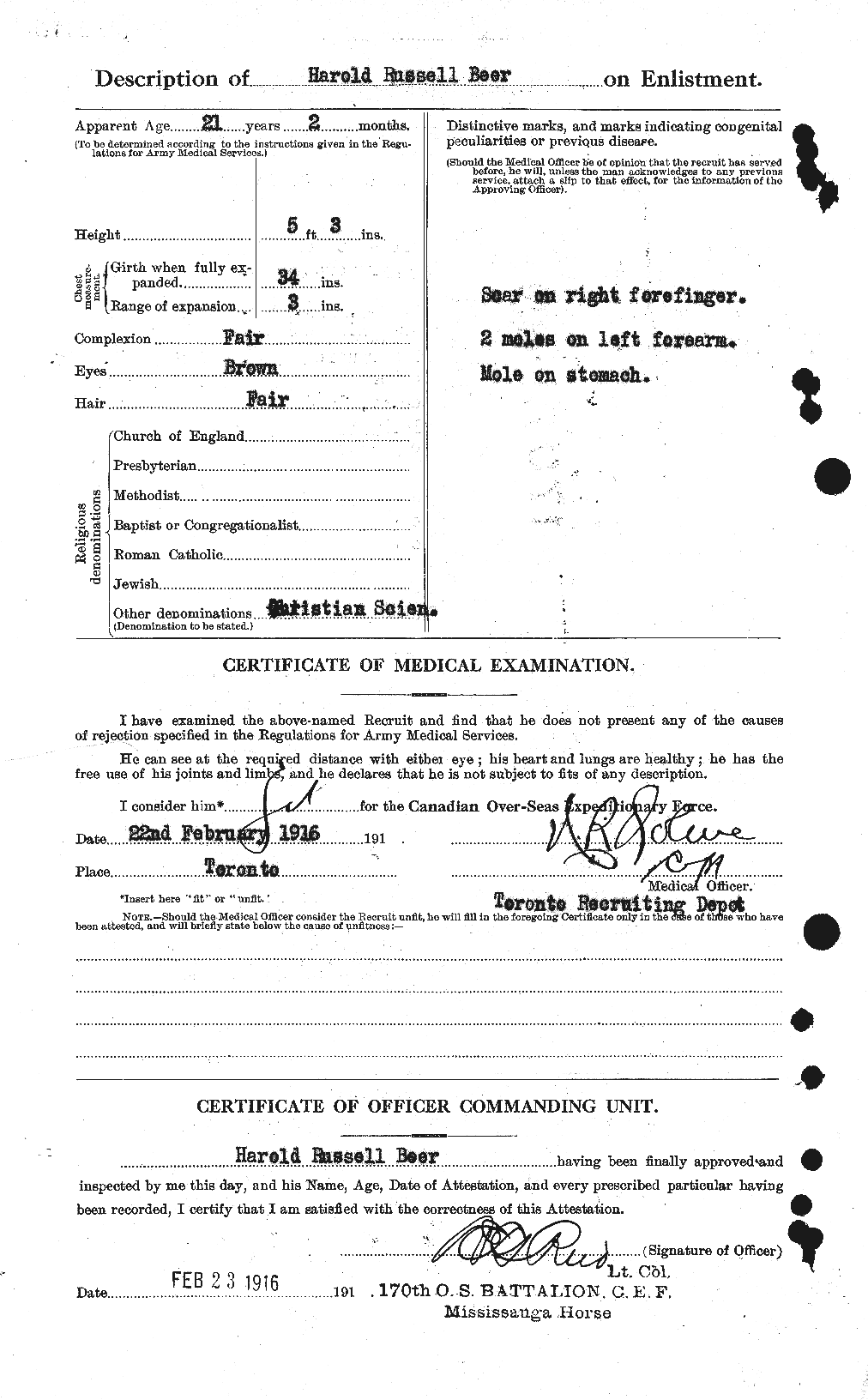 Dossiers du Personnel de la Première Guerre mondiale - CEC 241545b