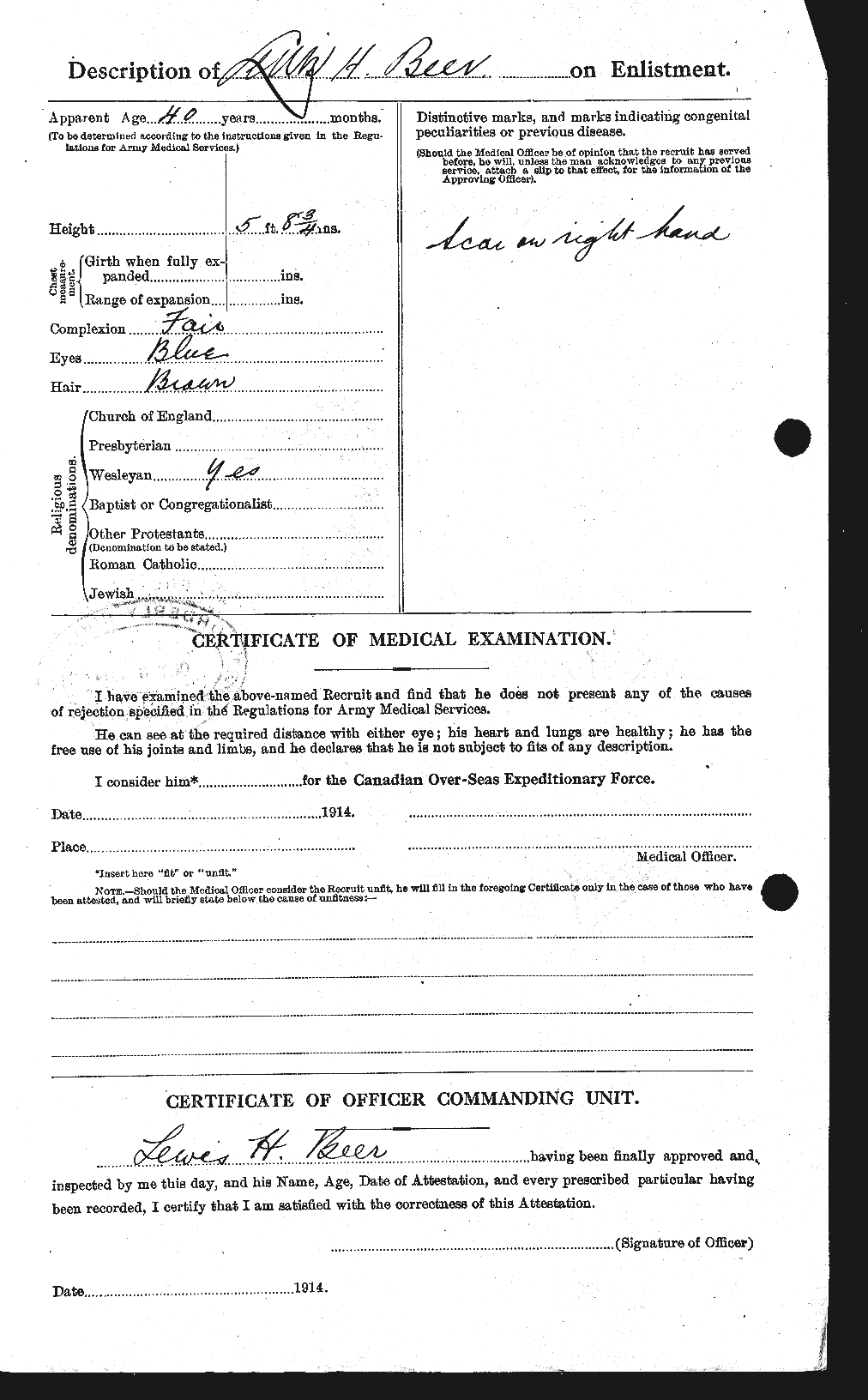 Dossiers du Personnel de la Première Guerre mondiale - CEC 241561b