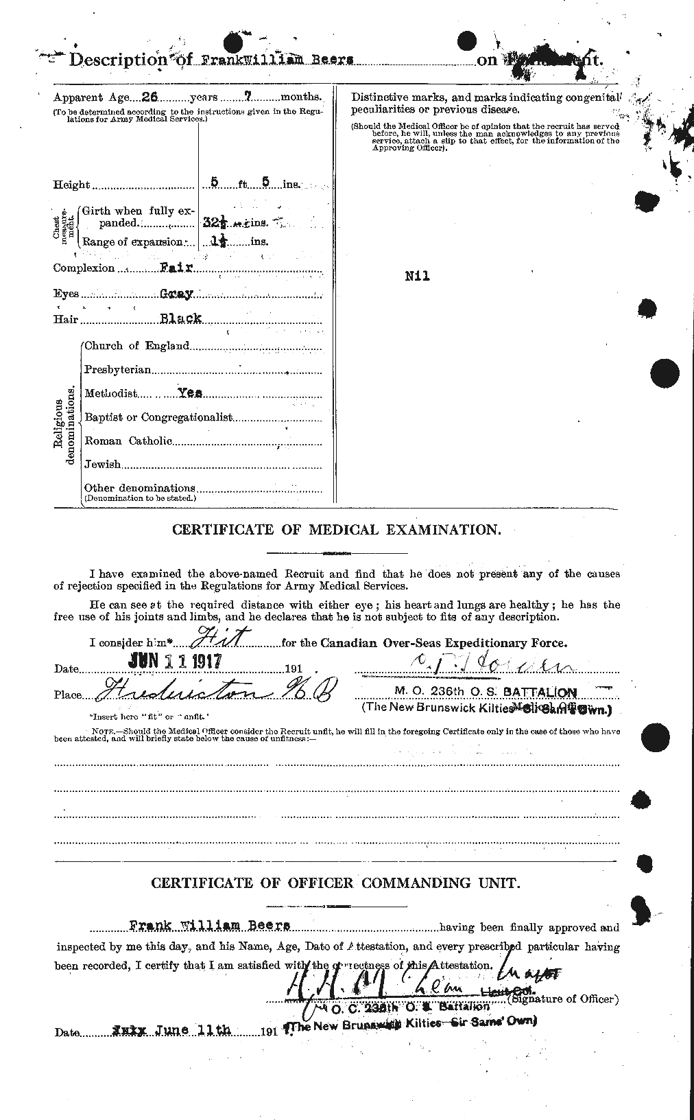Dossiers du Personnel de la Première Guerre mondiale - CEC 241597b