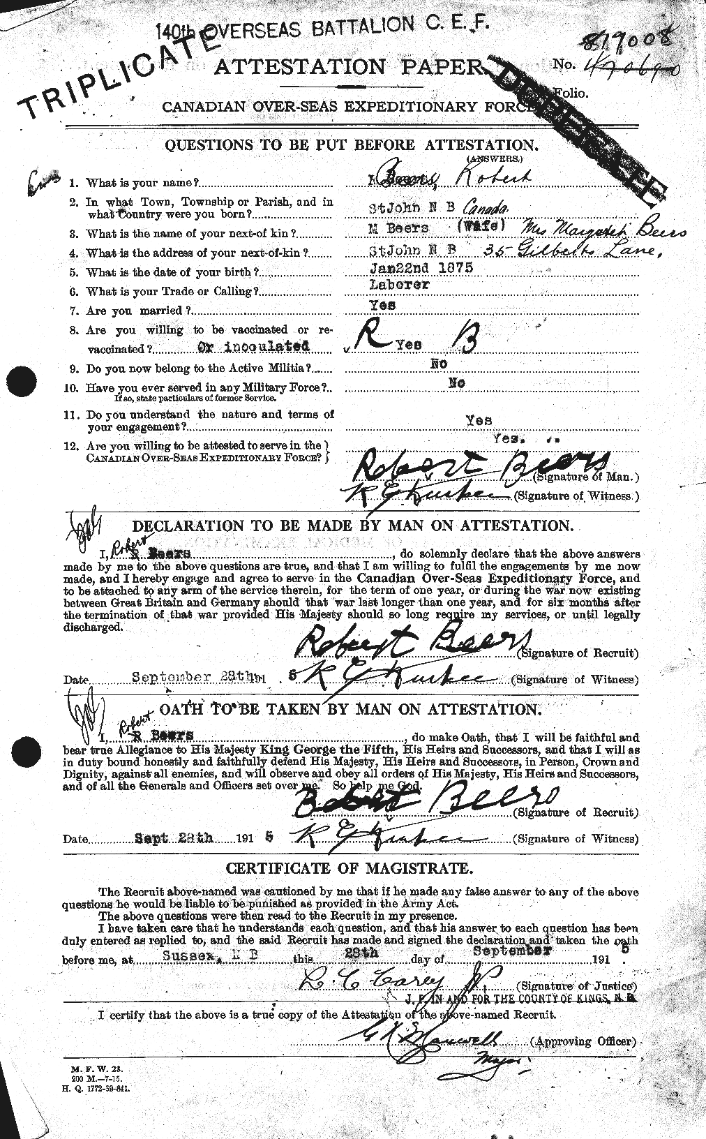 Personnel Records of the First World War - CEF 241610a