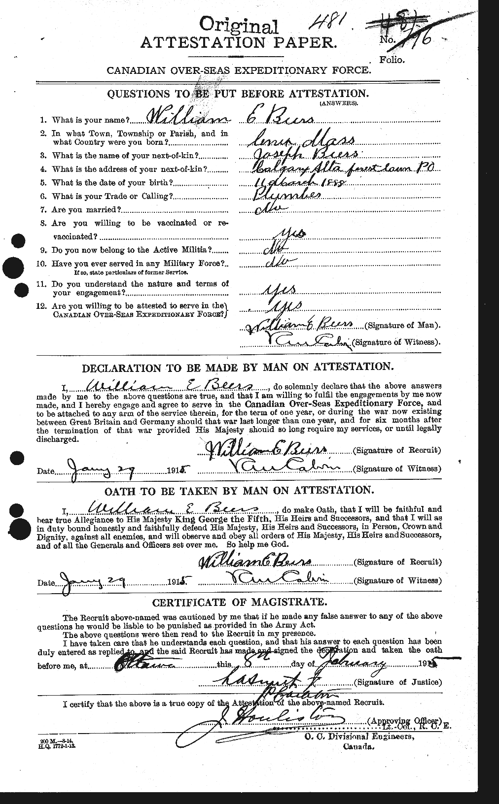 Dossiers du Personnel de la Première Guerre mondiale - CEC 241617a