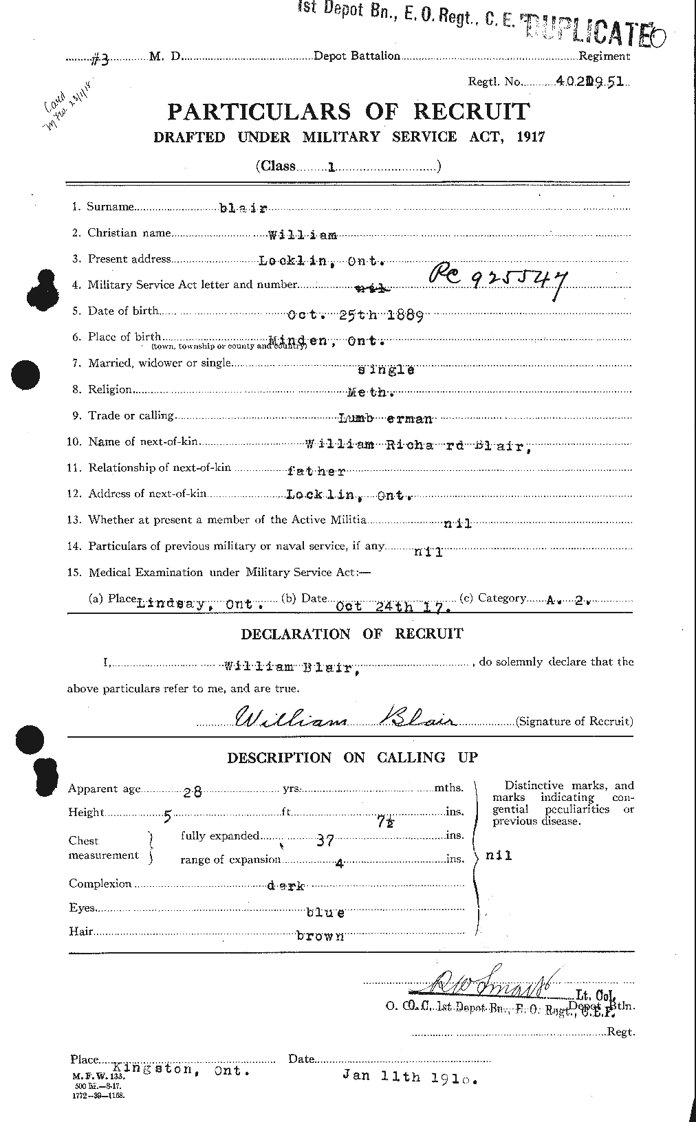 Personnel Records of the First World War - CEF 243187a