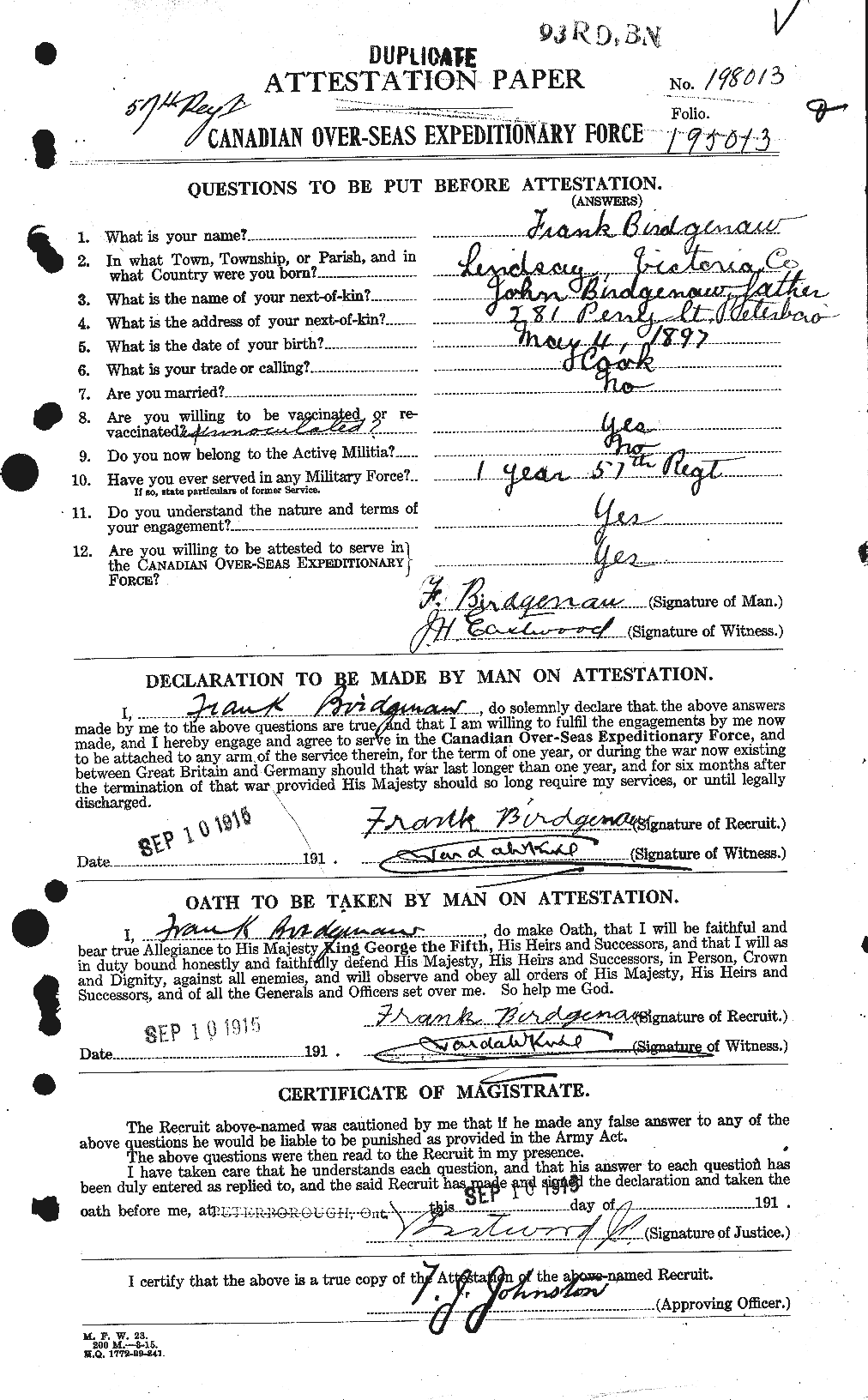 Personnel Records of the First World War - CEF 243815a