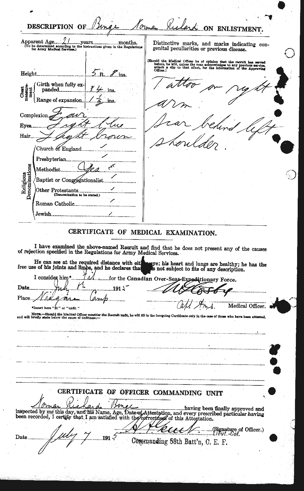 Dossiers du Personnel de la Première Guerre mondiale - CEC 243838b