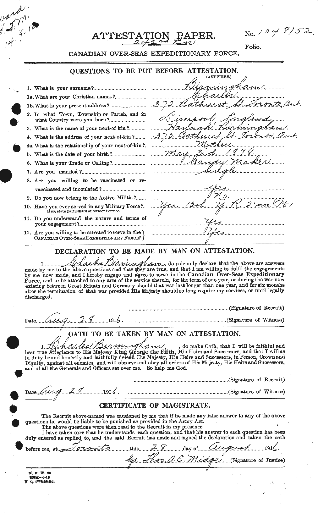 Personnel Records of the First World War - CEF 243927a