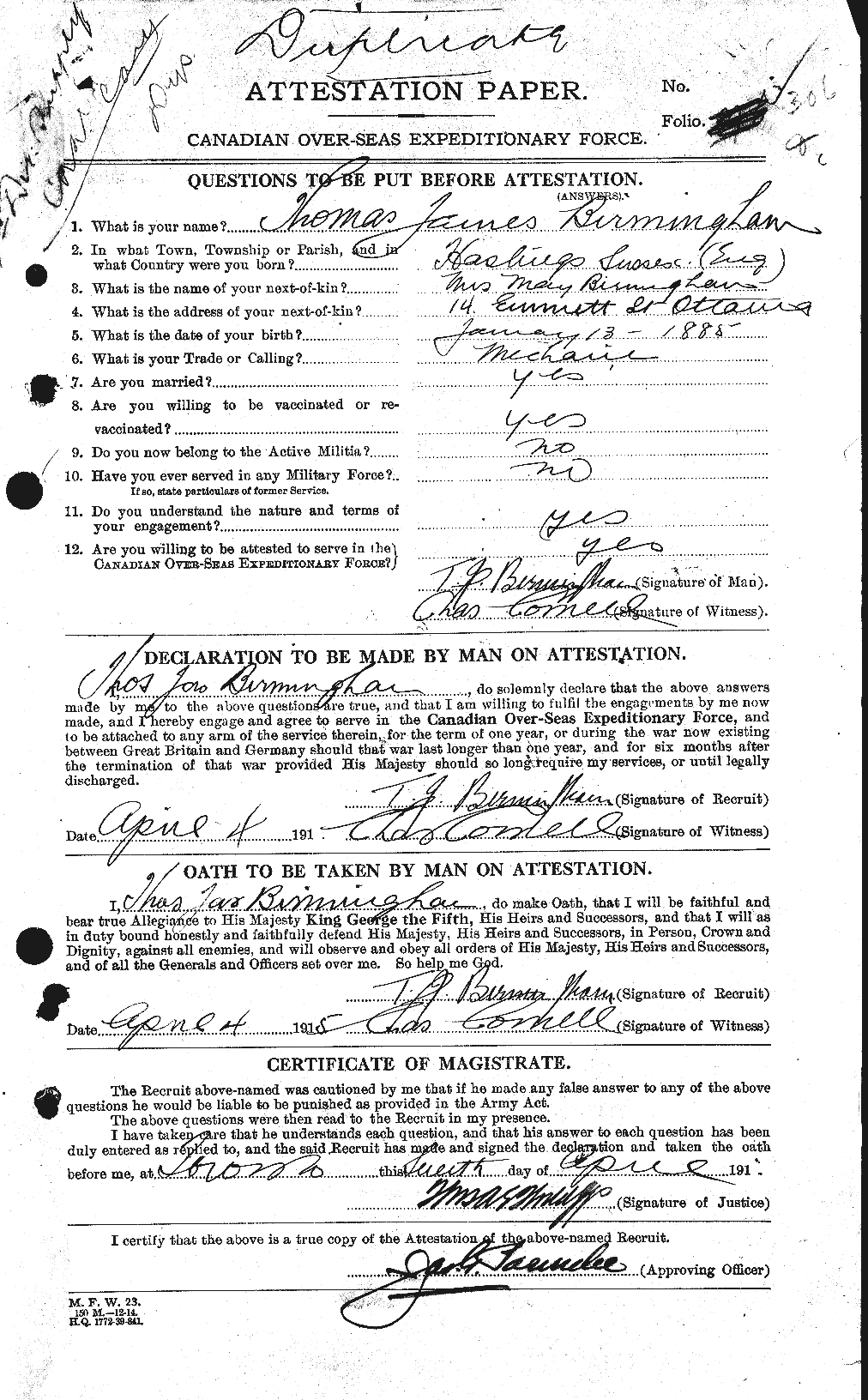 Personnel Records of the First World War - CEF 243945a