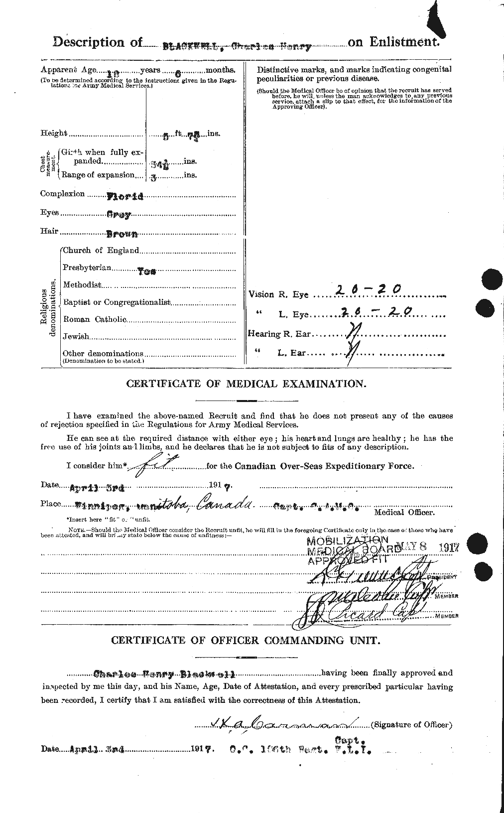 Dossiers du Personnel de la Première Guerre mondiale - CEC 244473b