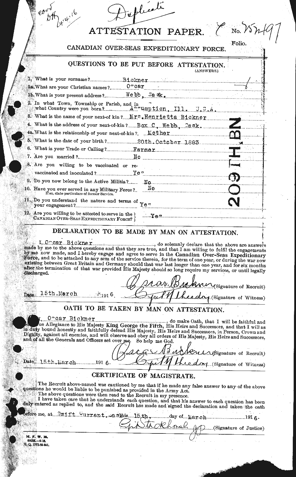 Dossiers du Personnel de la Première Guerre mondiale - CEC 244858a