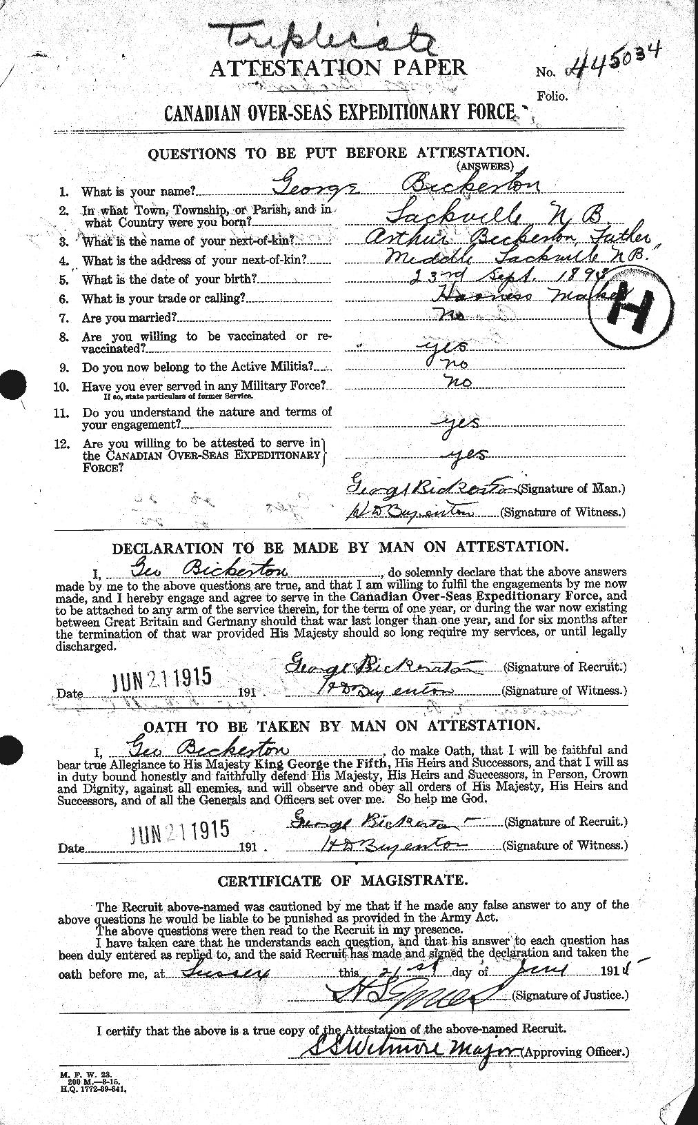 Dossiers du Personnel de la Première Guerre mondiale - CEC 244935a