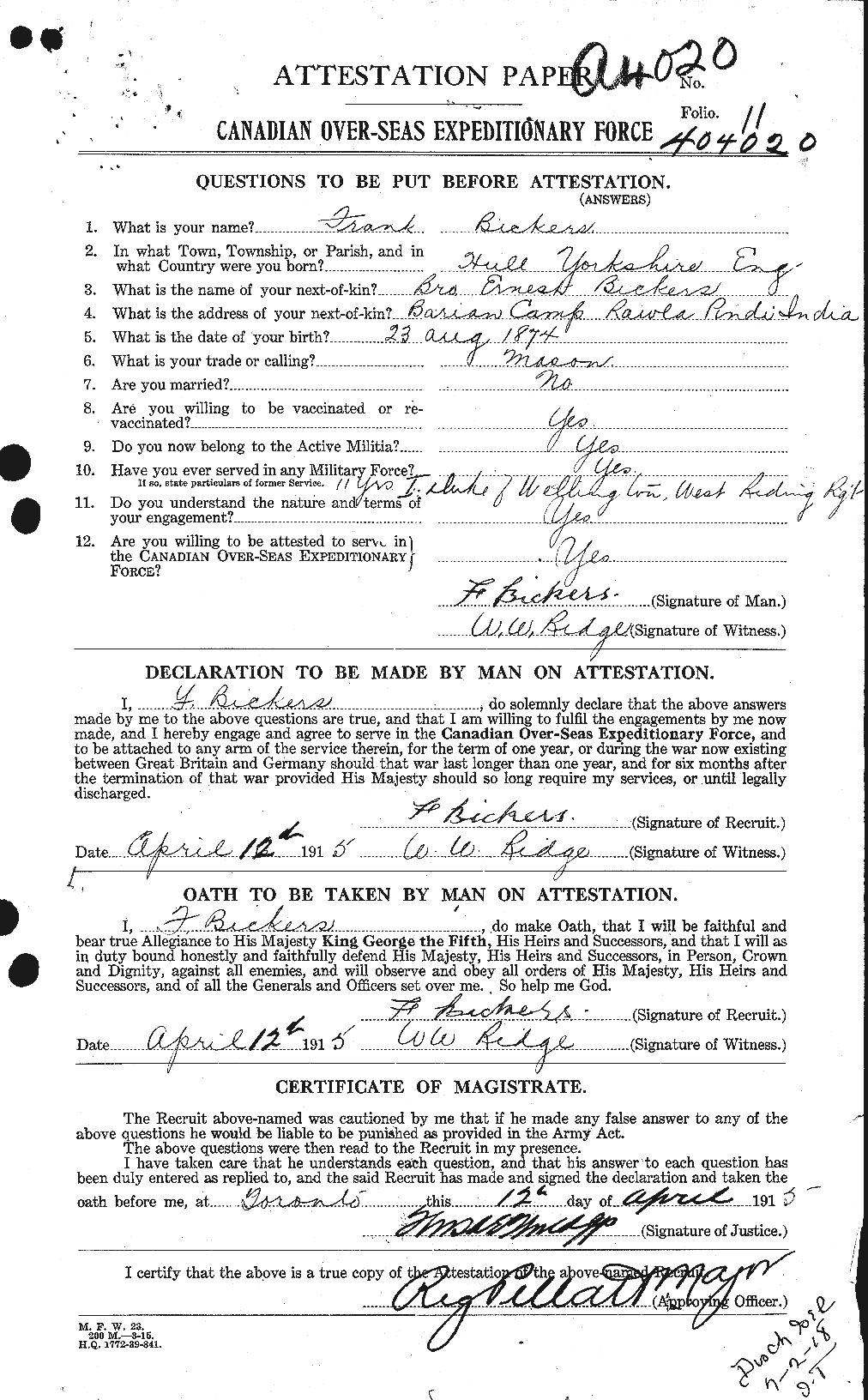 Personnel Records of the First World War - CEF 244960a