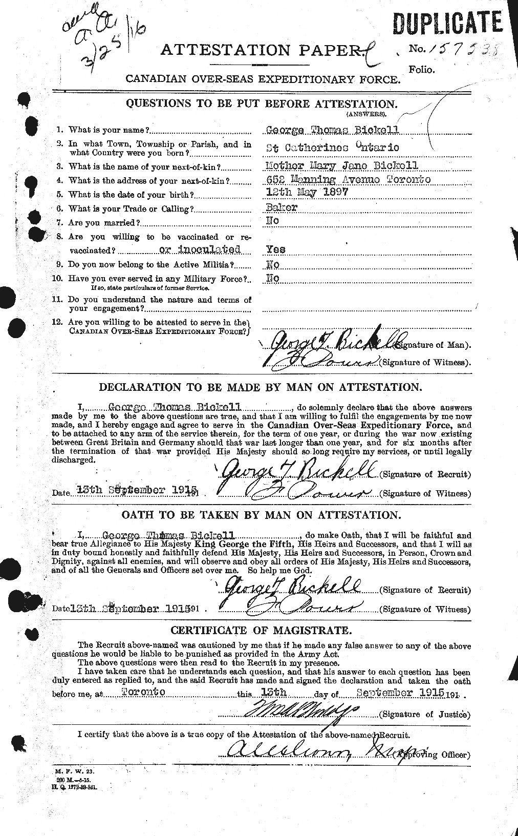 Dossiers du Personnel de la Première Guerre mondiale - CEC 244971a