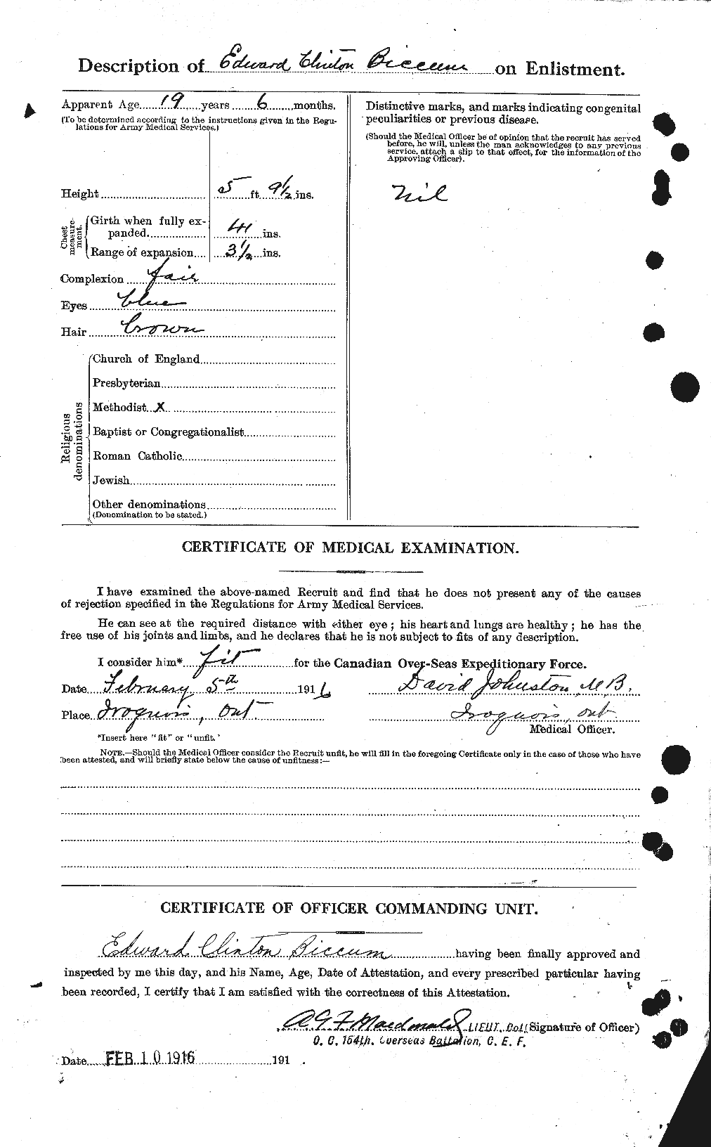 Dossiers du Personnel de la Première Guerre mondiale - CEC 245007b