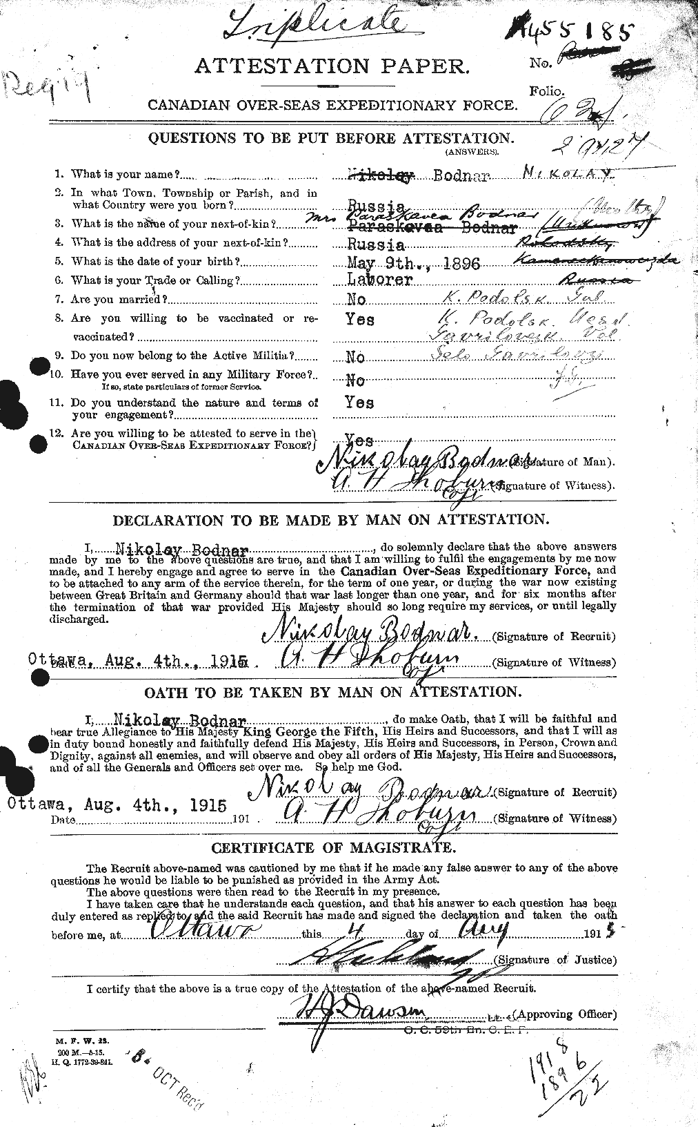 Personnel Records of the First World War - CEF 245140a