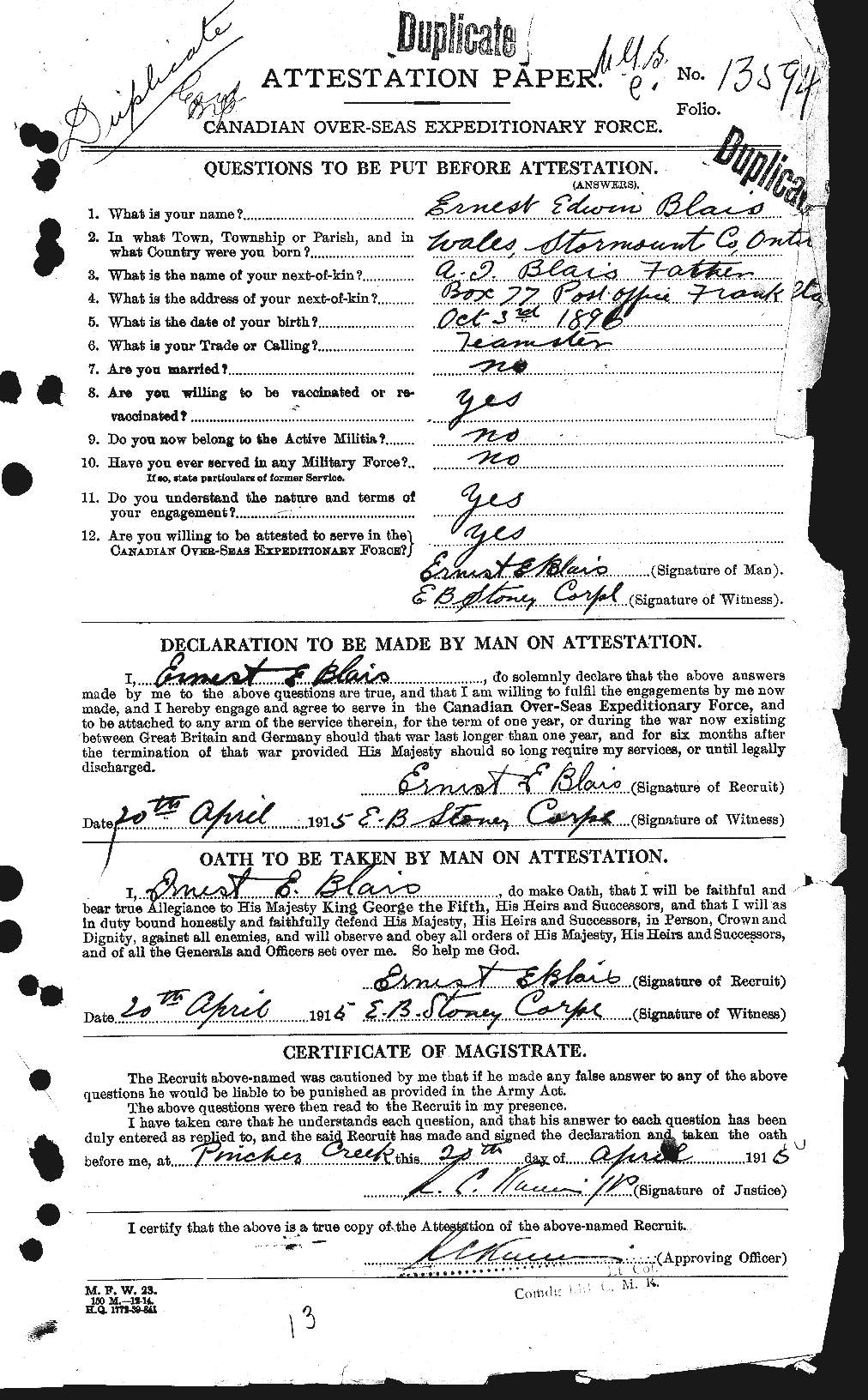 Personnel Records of the First World War - CEF 245412a
