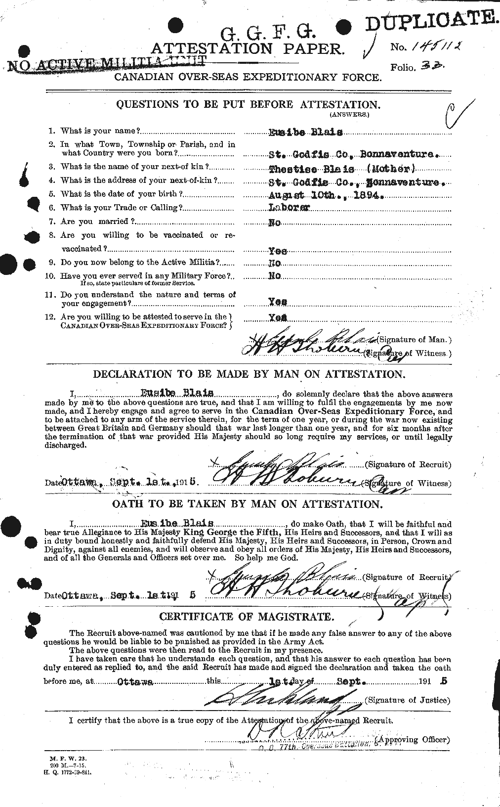 Personnel Records of the First World War - CEF 245419a