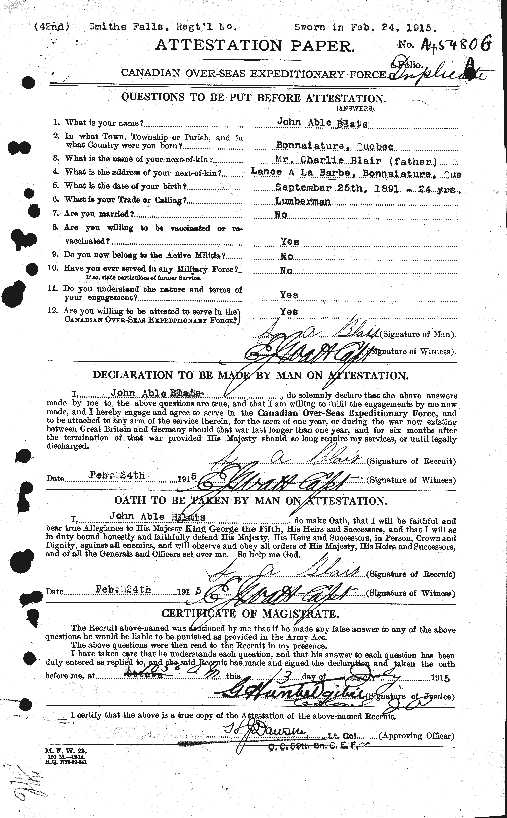 Personnel Records of the First World War - CEF 245455a