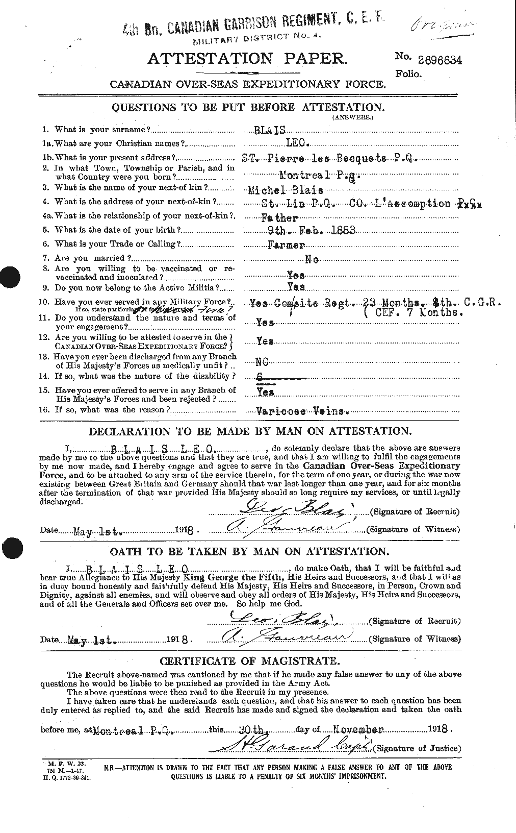 Personnel Records of the First World War - CEF 245492a