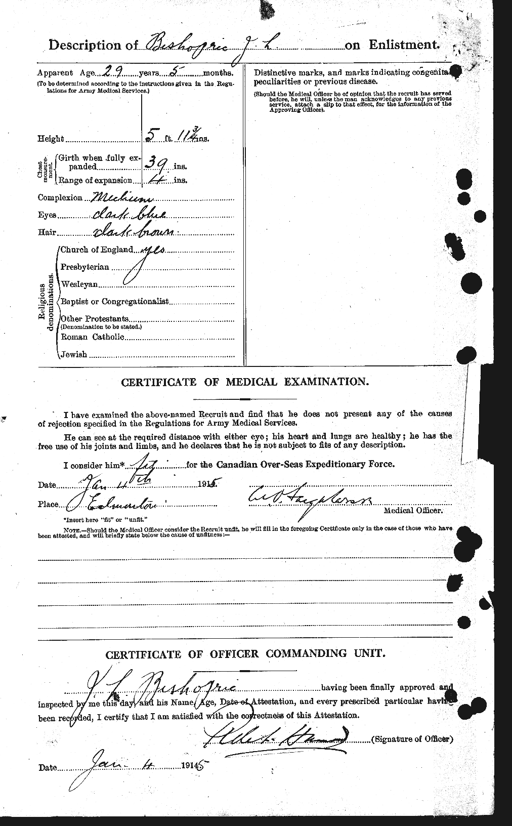 Dossiers du Personnel de la Première Guerre mondiale - CEC 245661b
