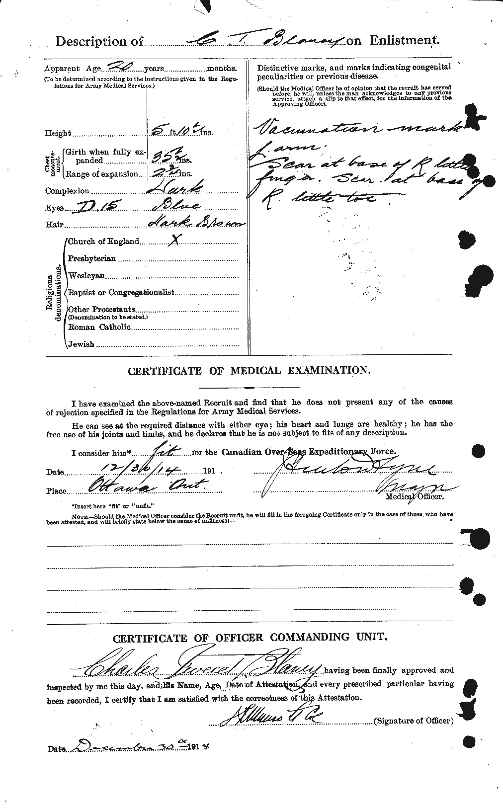 Dossiers du Personnel de la Première Guerre mondiale - CEC 245782b