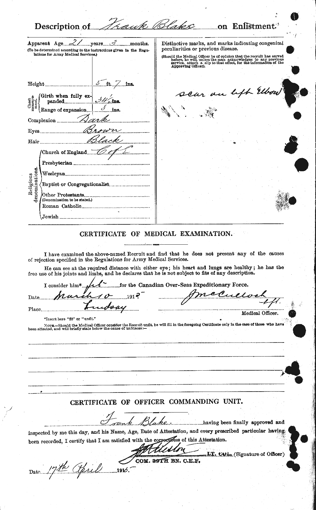 Dossiers du Personnel de la Première Guerre mondiale - CEC 245833b