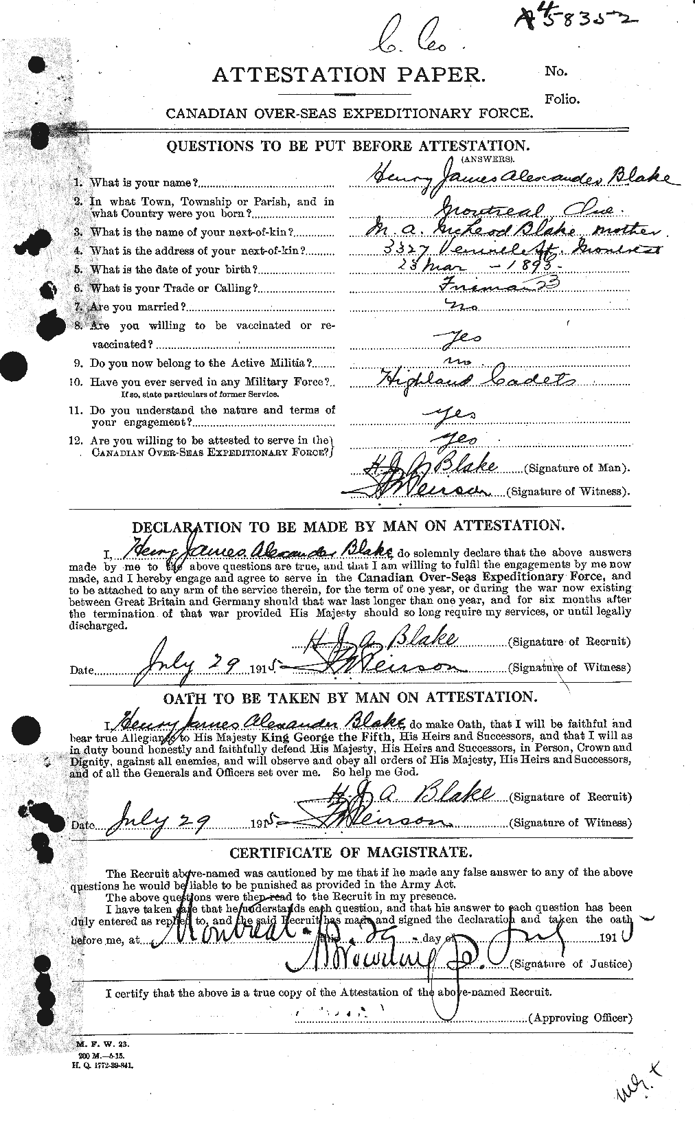 Personnel Records of the First World War - CEF 245888a