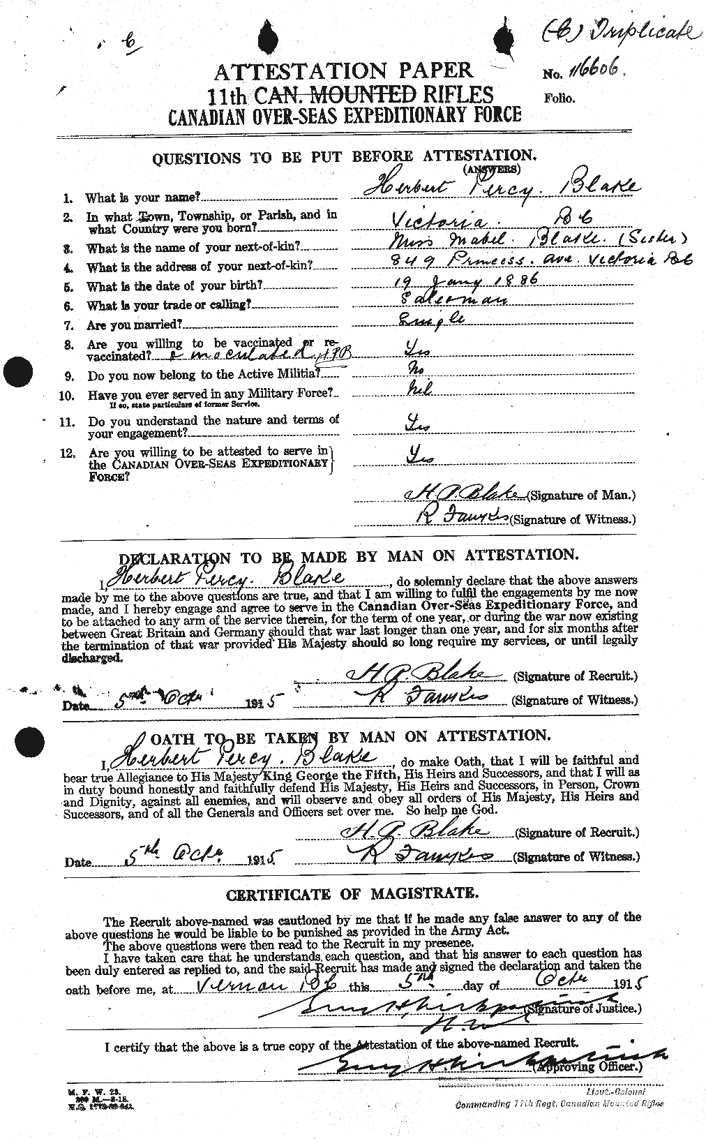Dossiers du Personnel de la Première Guerre mondiale - CEC 245894a