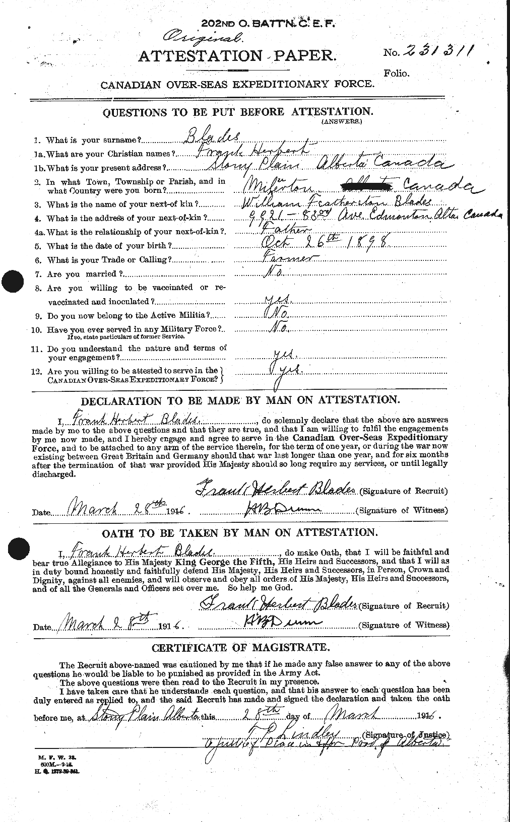 Personnel Records of the First World War - CEF 245927a