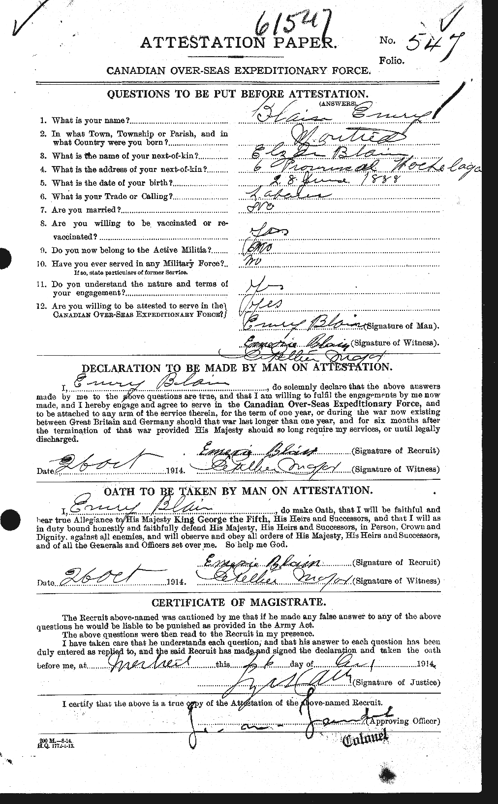 Personnel Records of the First World War - CEF 246001a