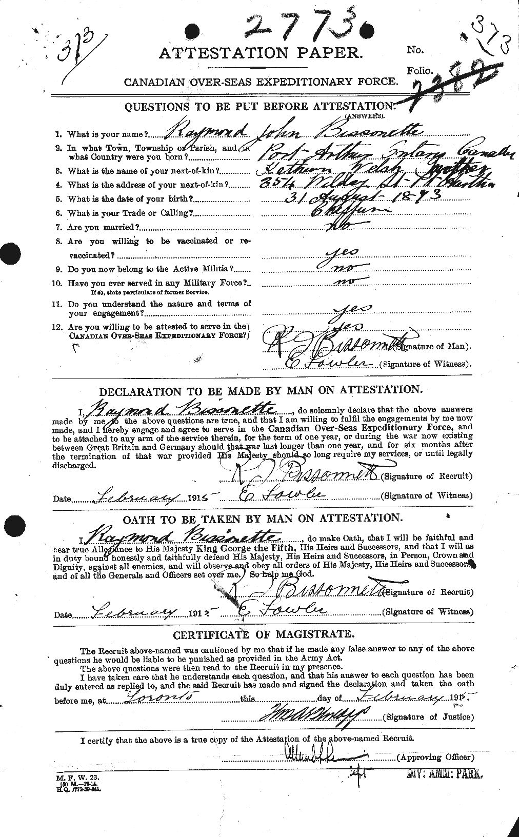 Personnel Records of the First World War - CEF 246231a